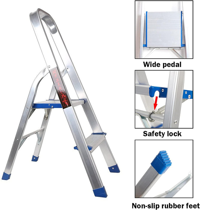 2 Step Ladder Aluminum Folding Step Stool with 220lbs Capacity Anti-Slip Pedal