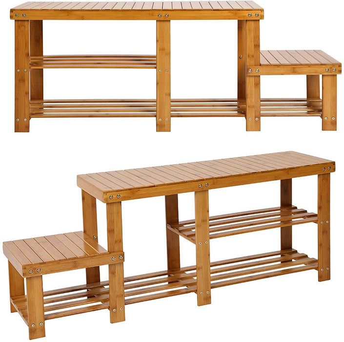 2-Tier Bamboo Shoe Rack Bench Entryway Organiser Rack Shelf Plant Stand Storage Bench