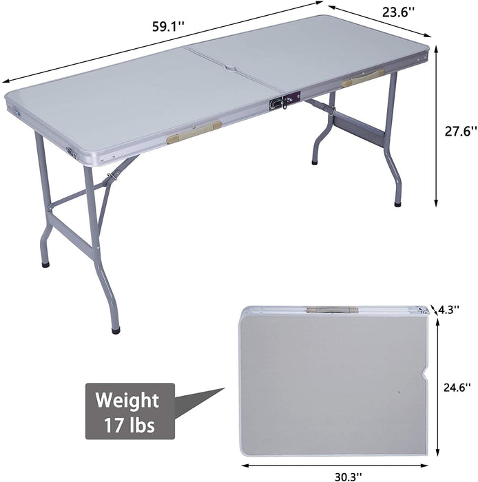 Portable Folding Camping Table 5 Ft Lightweight Table Suitcase Picnic Table with Umbrella Hole