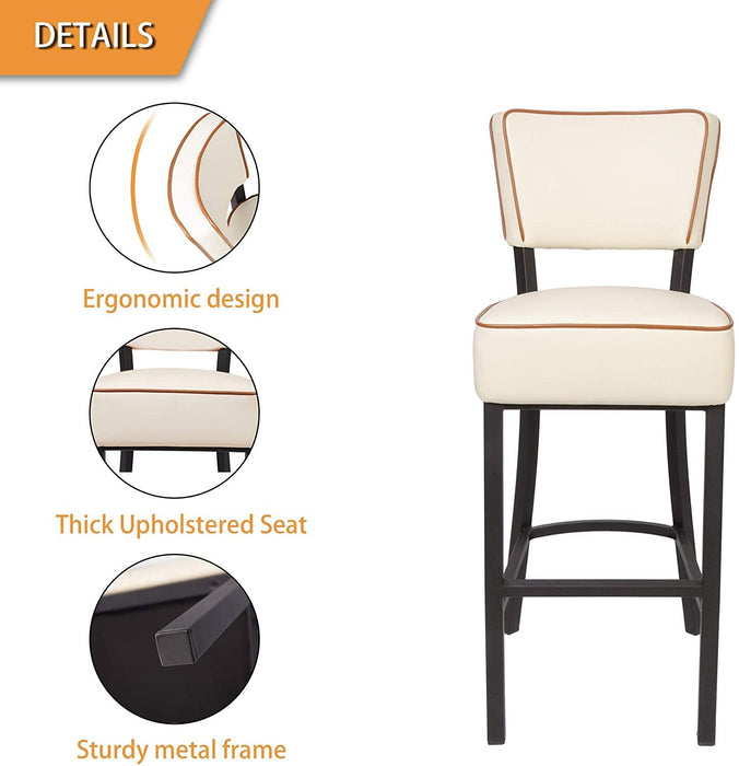 Set of 2 Bar Stools 30" Kitchen Chairs Counter Pub Height Leather Modern Dining Chairs Home Furniture, Beige