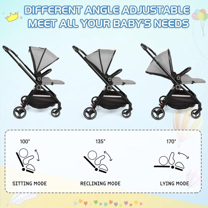 Easy Fold Baby Stroller Lightweight High Landscape Infant Pushchair with Reversible Seat, Gray