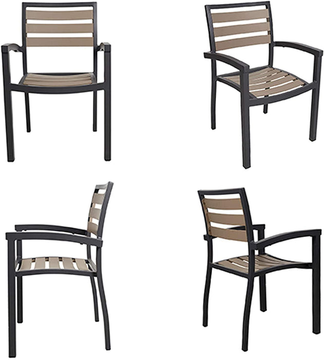 Set of 4 Patio Chairs with Armrest Aluminum Frame Outdoor Dining Chair Stackable Armchair