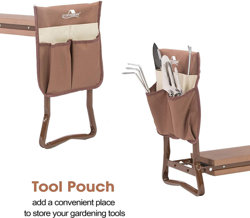 Garden Kneeler Seat Folding Kneeling Bench Stool with Tool Pouches Soft Foam, Brown