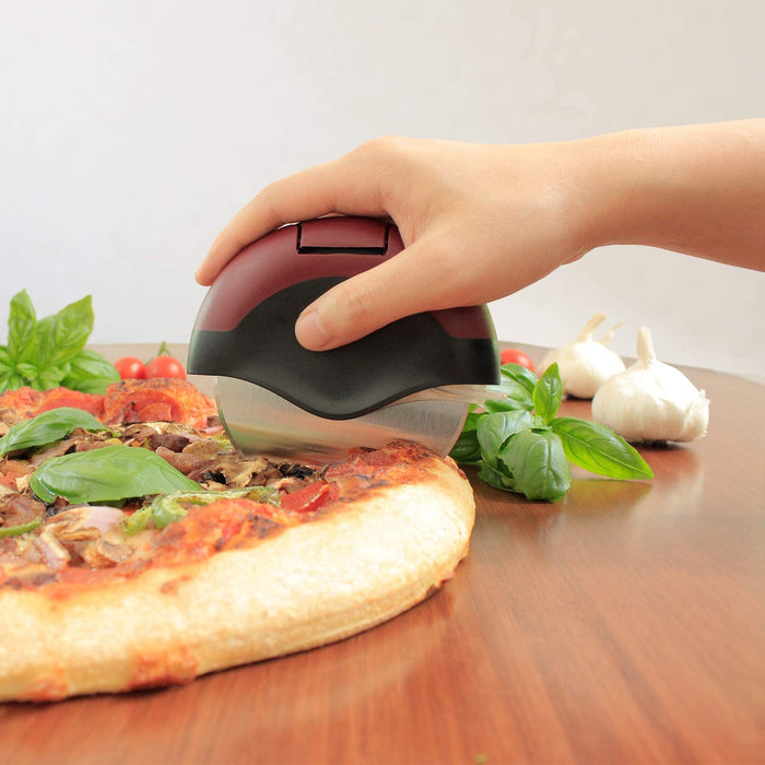 Chicago Brick Oven Pizza Cutter with Cover, Pizza Wheel, Ergonomic Plastic Pizza Cutter Wheel with Protective Blade Guard, Mini Pizza Cutter, Compact & Dishwasher Safe Pizza Cutter