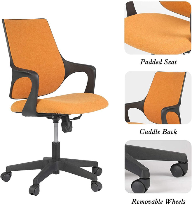 Height Adjustable Swivel Ergonomic Office Desk Chair with Cuddle Back and Padded Seat, Orange