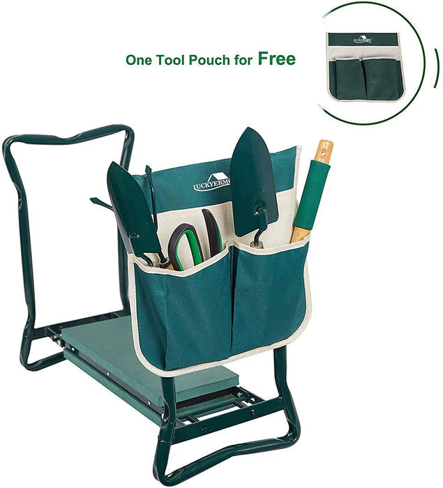 Folding Garden Kneeler and Seat Garden Bench Lightweight Garden Stools with Tool Pouch and Soft Kneeling Pad