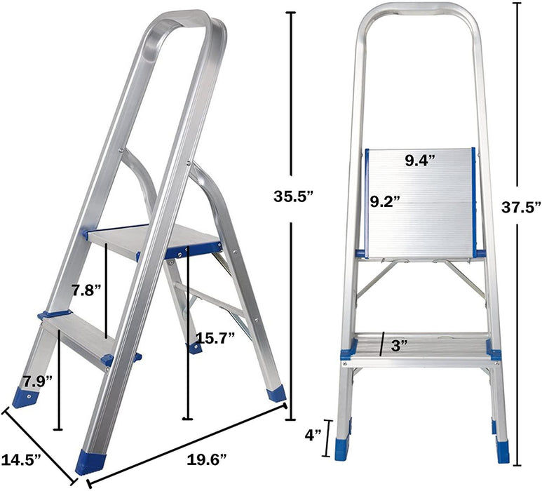 2 Step Ladder Aluminum Folding Step Stool with 220lbs Capacity Anti-Slip Pedal