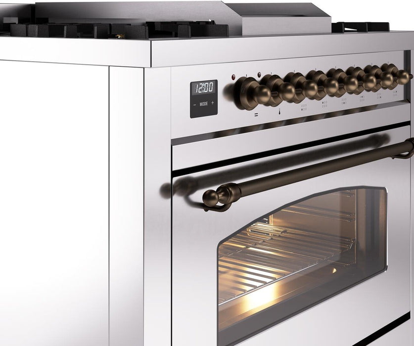 ILVE Nostalgie II 36" Dual Fuel Propane Gas Range in Stainless Steel with Bronze Trim, UP36FNMPSSBLP