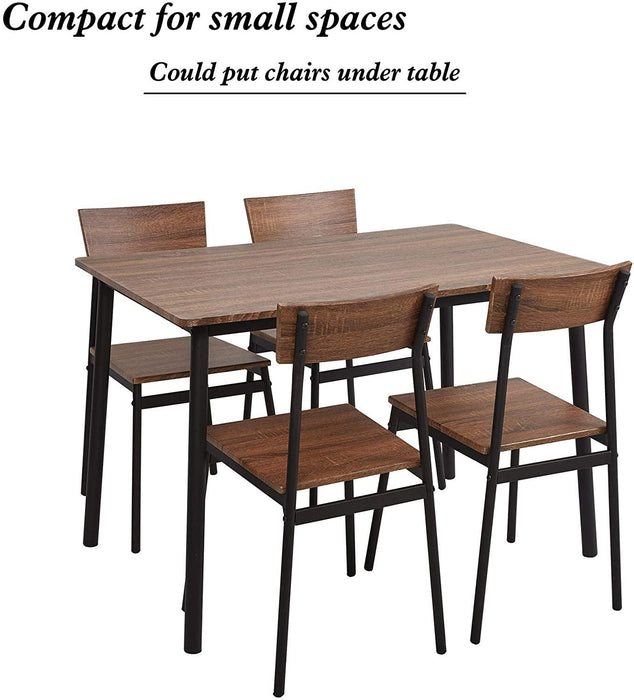 5 Piece Dining Table Set, 1 Dining Table 43.3" for 4 with 4 Dining Chairs Rustic Wooden Dinette, Wood Backrest