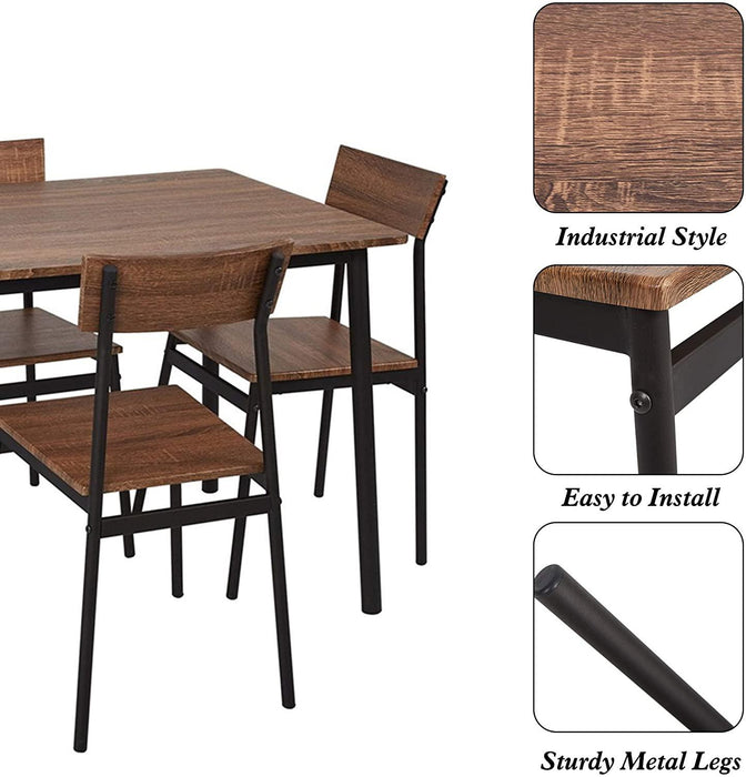 5 Piece Dining Table Set, 1 Dining Table 43.3" for 4 with 4 Dining Chairs Rustic Wooden Dinette, Wood Backrest