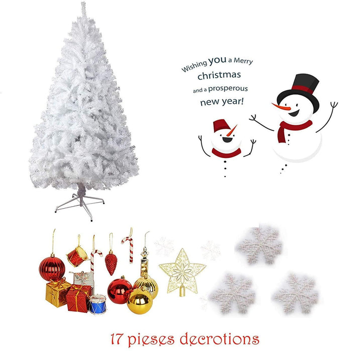 7ft Christmas Tree Artificial Pine Tree with 1000 Branch Tips and Decoration, White