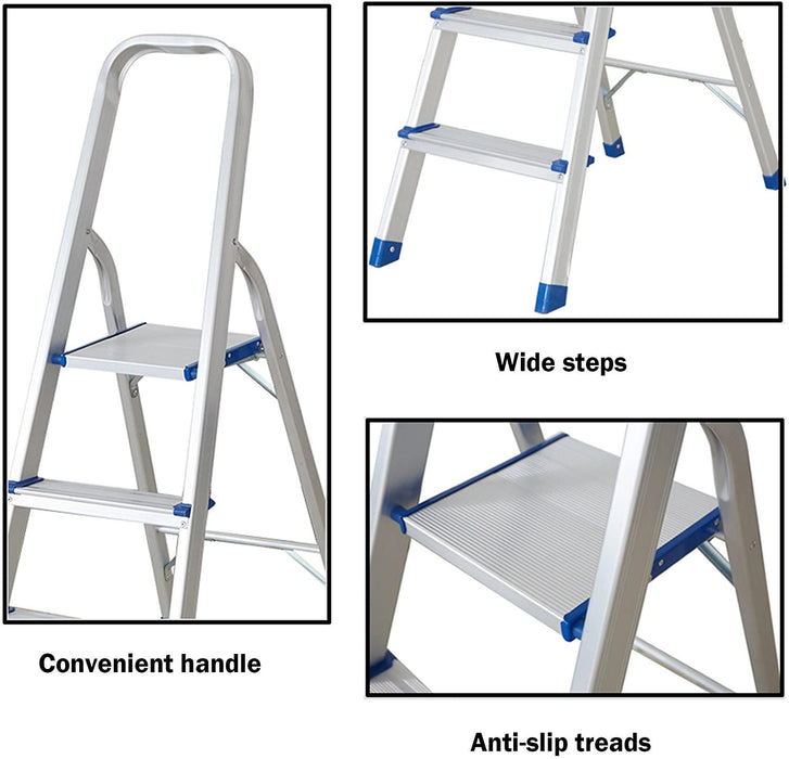 3 Step Ultra Lightweight Step Ladder 220lbs Capacity Aluminum Folding Stool Home Kitchen