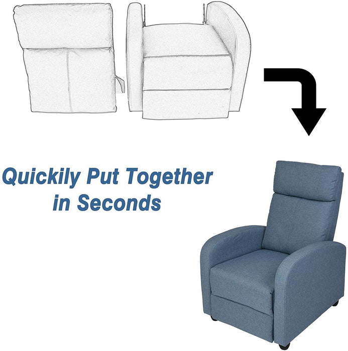 Adjustable Fabric Recliner Chair Ergonomic Recliner Sofa Padded Seat w/Thick Cushion & Backrest, Blue