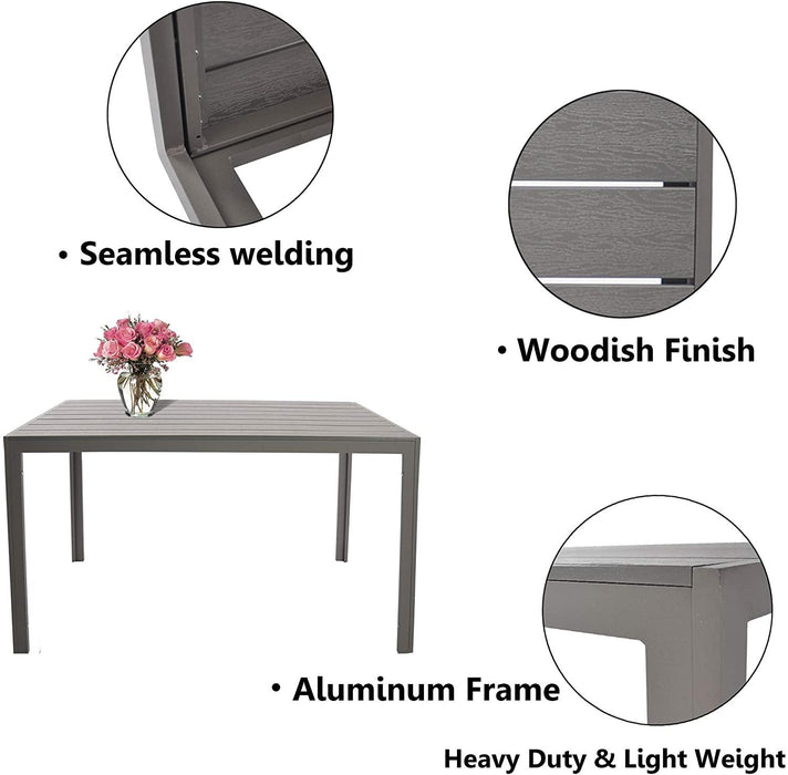 55" Outdoor Patio Dining Table for 4-6 Rectangular Table with Aluminum Frame, Gray