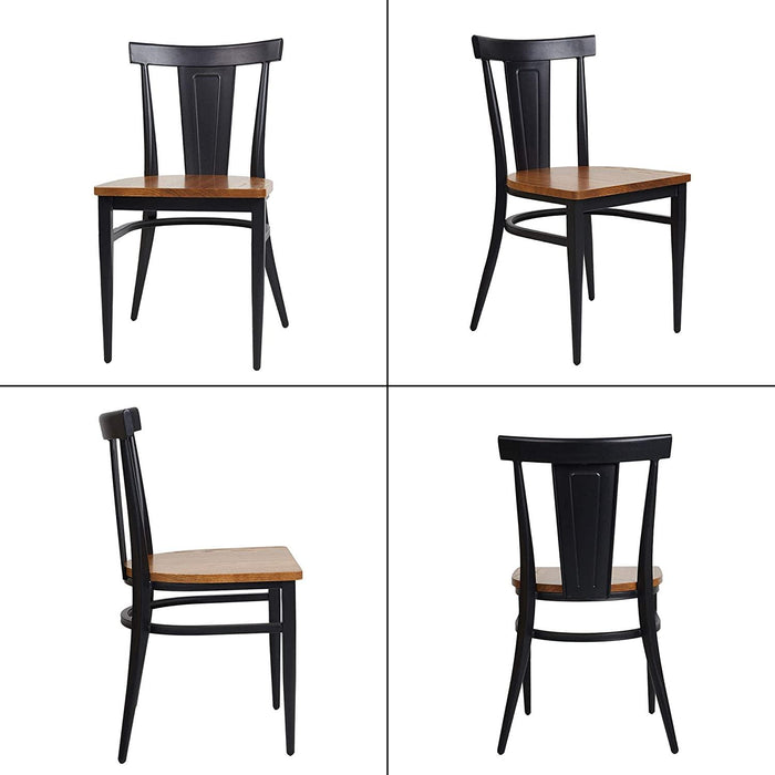 Set of 2 Dining Room Side Chair Wood Kitchen Chairs with Metal Legs Fully Assembled, Retro Back, Black