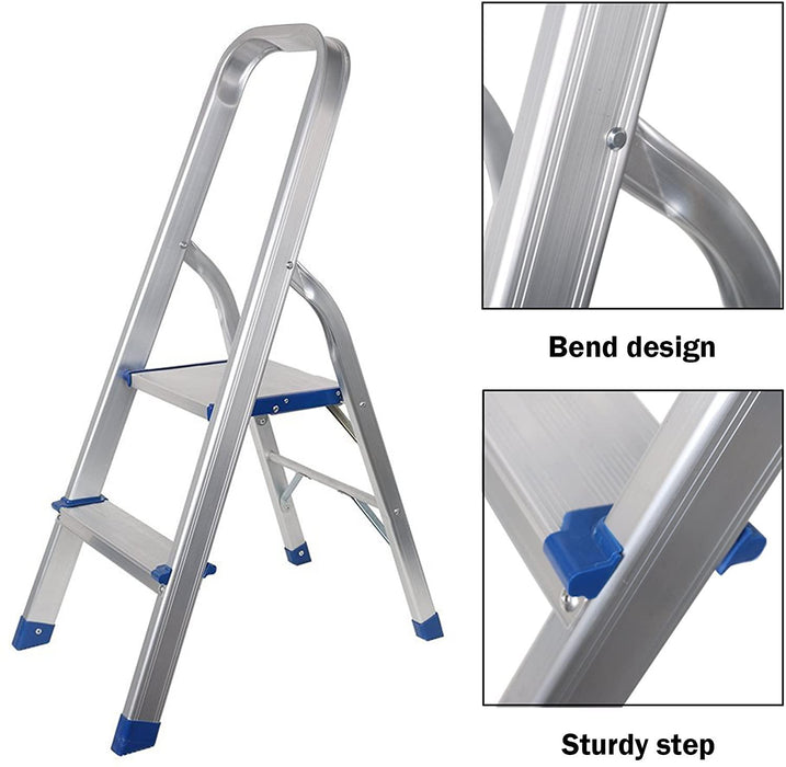 2 Step Ladder Aluminum Folding Step Stool with 220lbs Capacity Anti-Slip Pedal