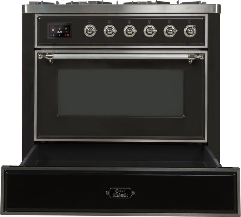 ILVE Majestic II 36" Dual Fuel Propane Gas Range in Matte Graphite with Chrome Trim, UM09FDNS3MGCLP