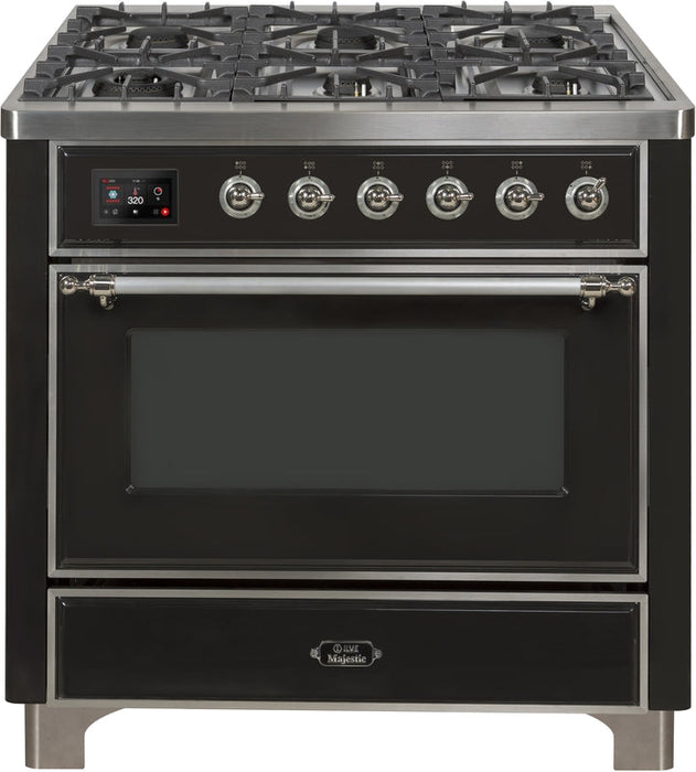 ILVE Majestic II 36" Dual Fuel Propane Gas Range in Matte Graphite with Chrome Trim, UM09FDNS3MGCLP