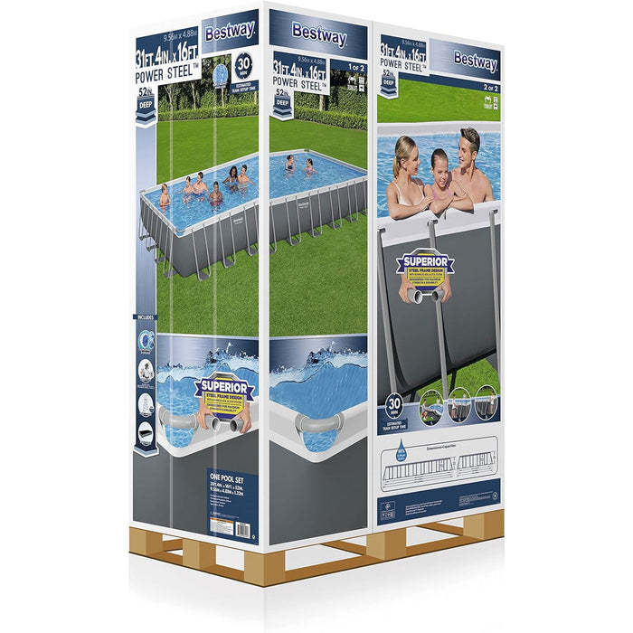 Bestway Power Steel 31'4" x 16' x 52" Rectangular Above Ground Swimming Pool Set