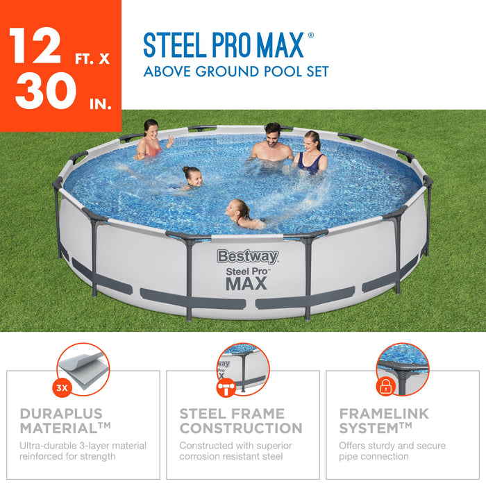 Bestway Steel Pro MAX 12'x30" Round Above Ground Outdoor Swimming Pool with Pump