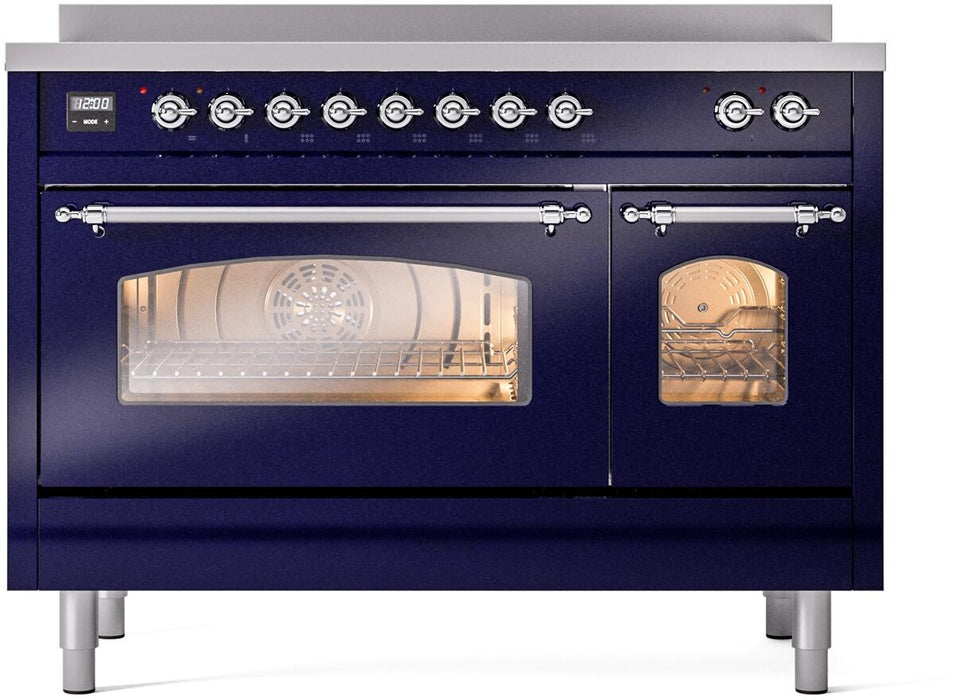 ILVE Nostalgie II 48" Induction Range with Element Stove and Electric Oven in Blue with Chrome Trim, UPI486NMPMBC