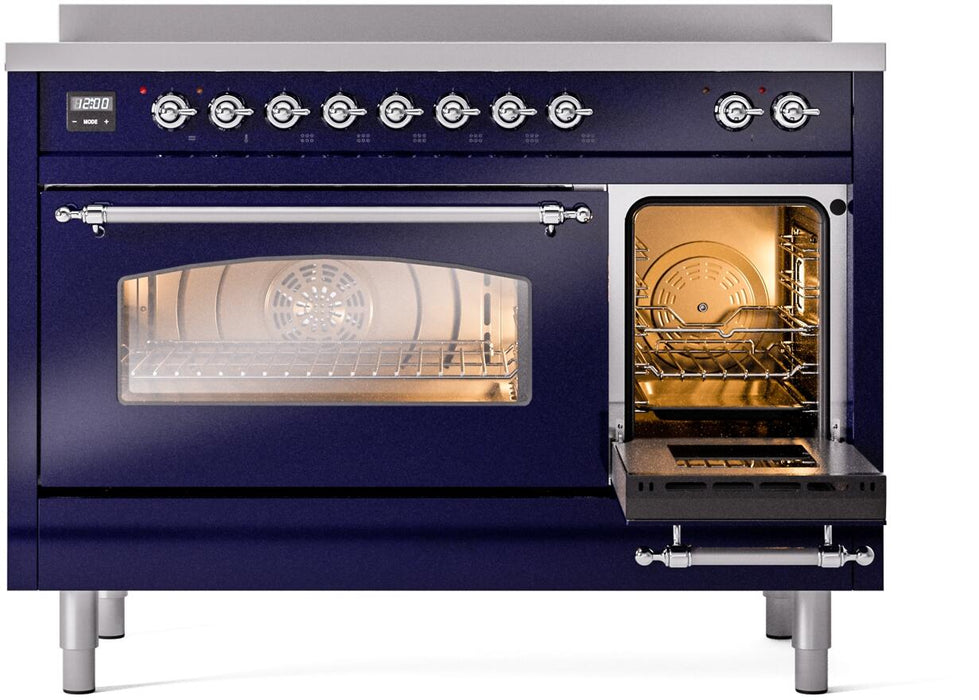 ILVE Nostalgie II 48" Induction Range with Element Stove and Electric Oven in Blue with Chrome Trim, UPI486NMPMBC