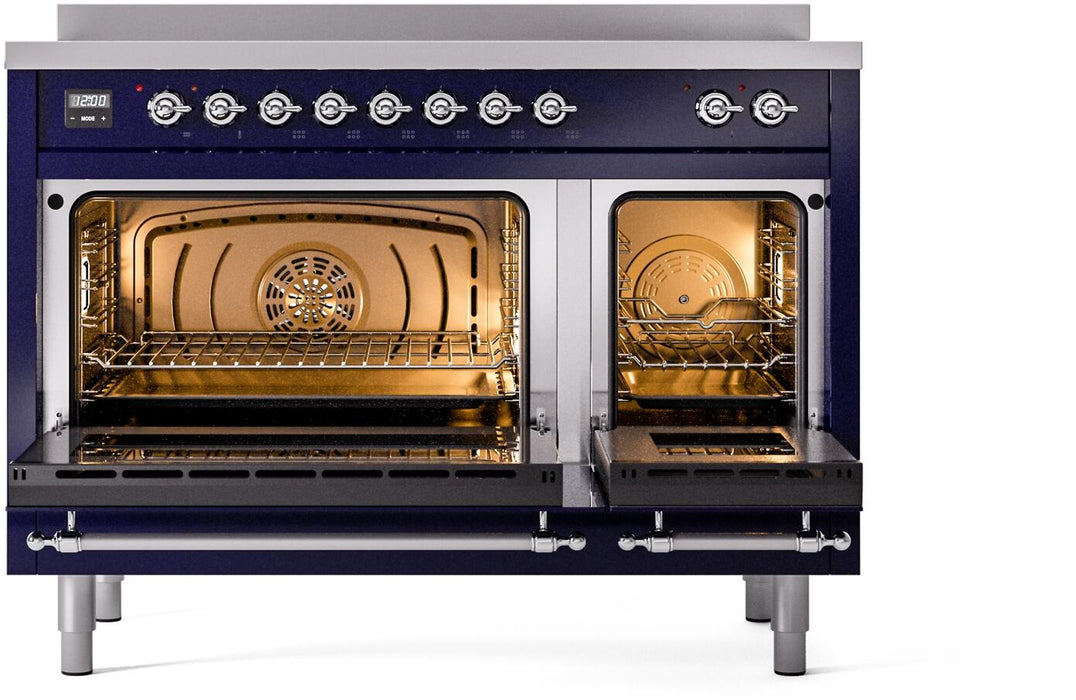 ILVE Nostalgie II 48" Induction Range with Element Stove and Electric Oven in Blue with Chrome Trim, UPI486NMPMBC