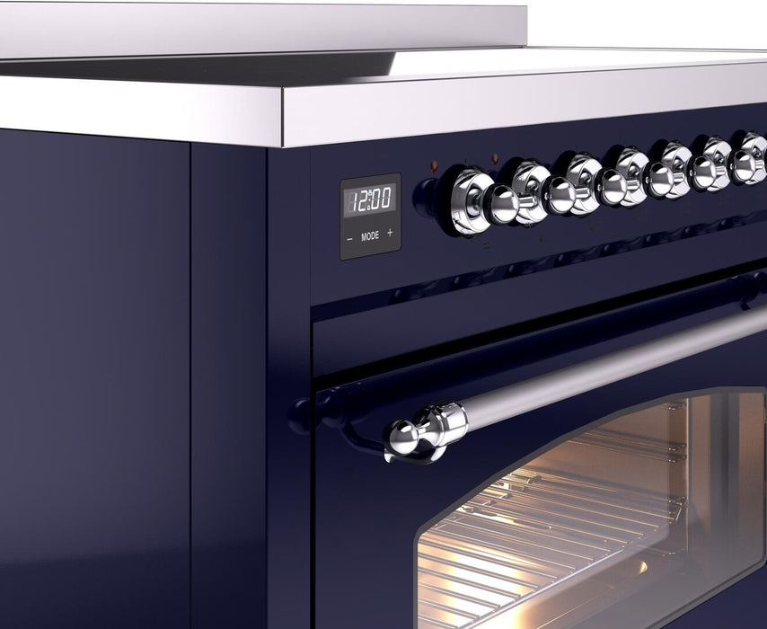 ILVE Nostalgie II 48" Induction Range with Element Stove and Electric Oven in Blue with Chrome Trim, UPI486NMPMBC