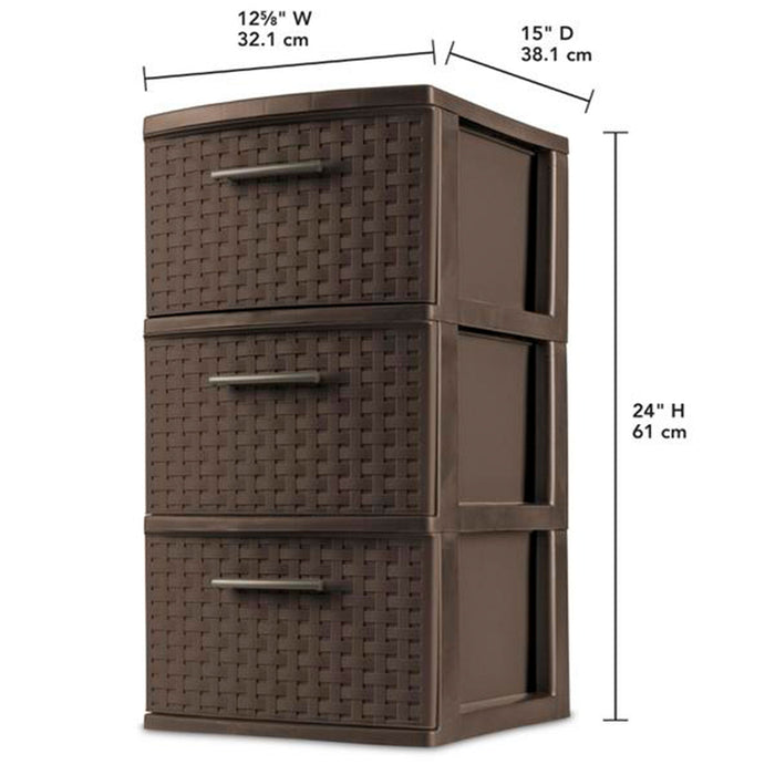 Sterilite 3 Drawer Decorative Plastic Weave Storage Tower, 2-Pack, Espresso