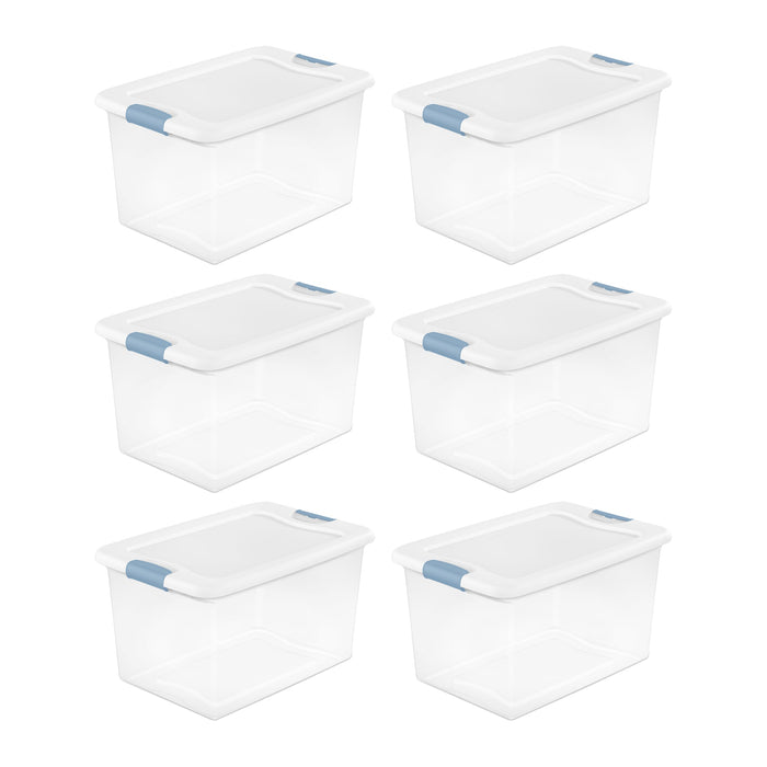 Sterilite 64 Qt Clear Plastic Stackable Storage Bin w/ White Latch Lid, (6 Pack)