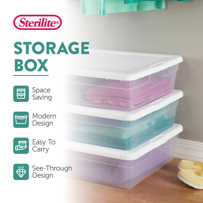 Sterilite 28 Quart Clear Plastic Stacking Storage Container Box w/Lid, 40 Pack