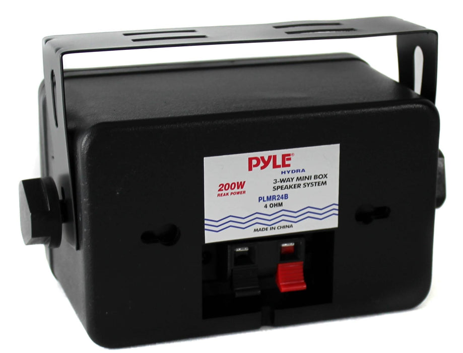 2) Pyle PLMR24B 3.5" 200 Watt 3-Way Weather Proof Mini Box Speaker System Black