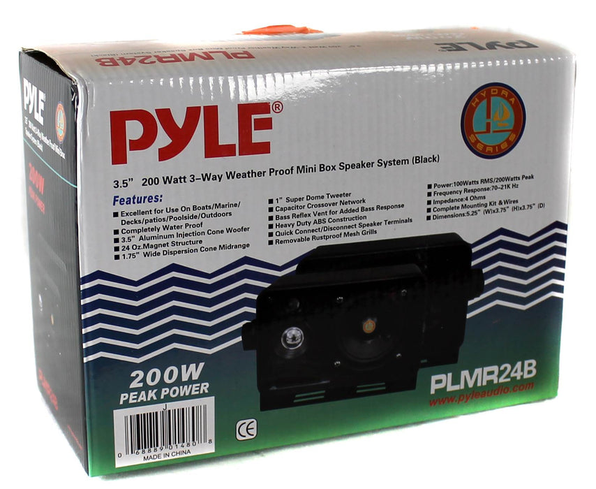 2) Pyle PLMR24B 3.5" 200 Watt 3-Way Weather Proof Mini Box Speaker System Black