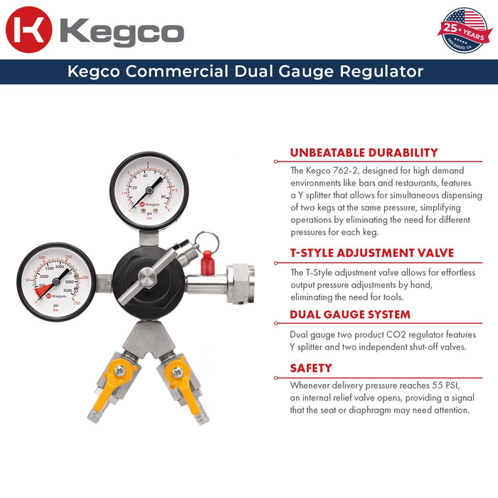 Commercial Grade Double Gauge Two Product CO2 Regulator