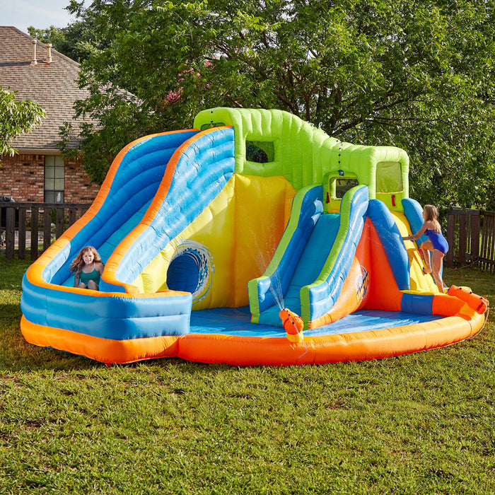 Banzai Pipeline Twist Kids Inflatable Outdoor Water Pool Aqua Park and Slides