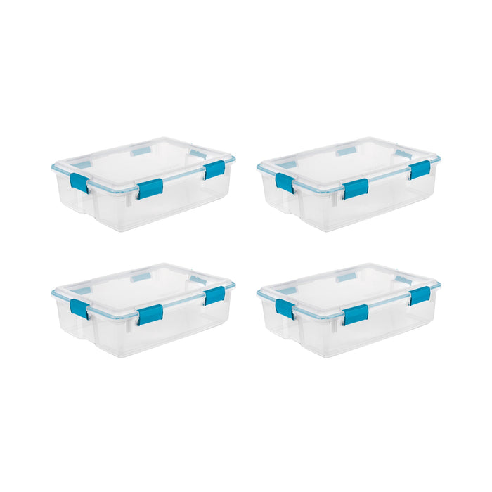 Sterilite 37 Qt Clear Plastic Home Storage Tote Bin with Secure Lids, (4 Pack)