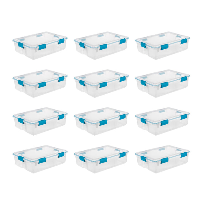 Sterilite 37 Quart Clear Plastic Home Storage Tote Bin with Secure Lids, 12 Pack