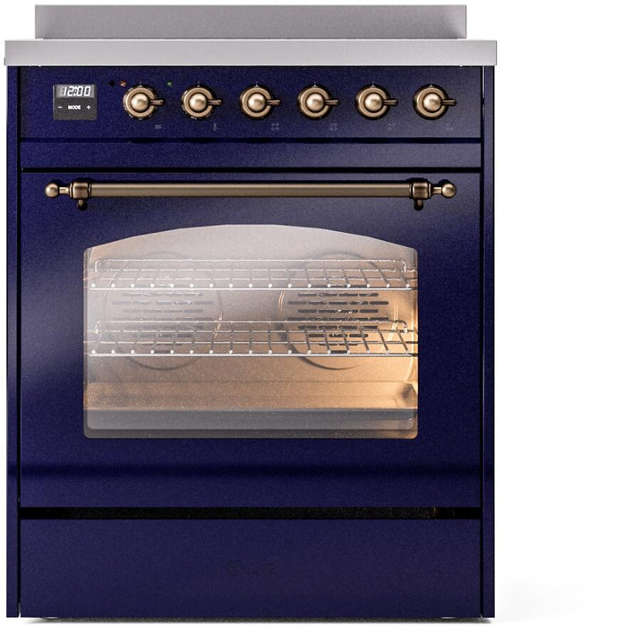 ILVE Nostalgie II 30" Induction Range with Element Stove and Electric Oven in Blue with Bronze Trim, UPI304NMPMBB