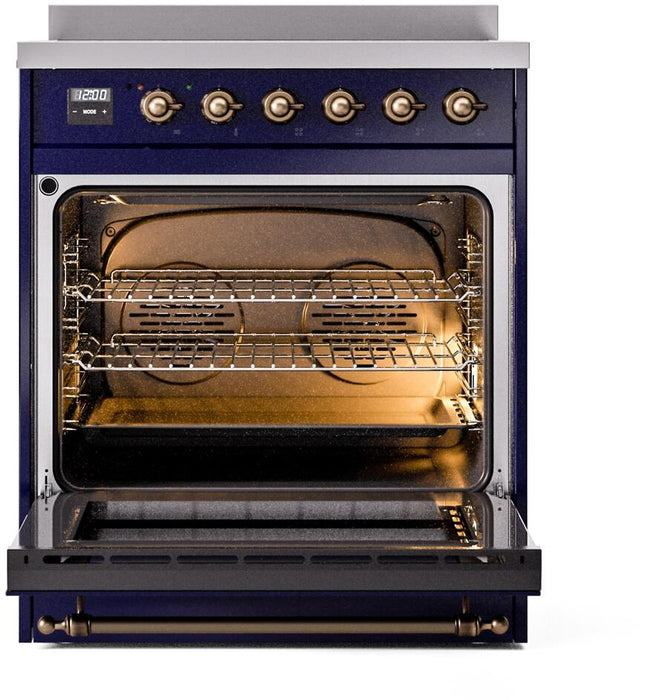 ILVE Nostalgie II 30" Induction Range with Element Stove and Electric Oven in Blue with Bronze Trim, UPI304NMPMBB