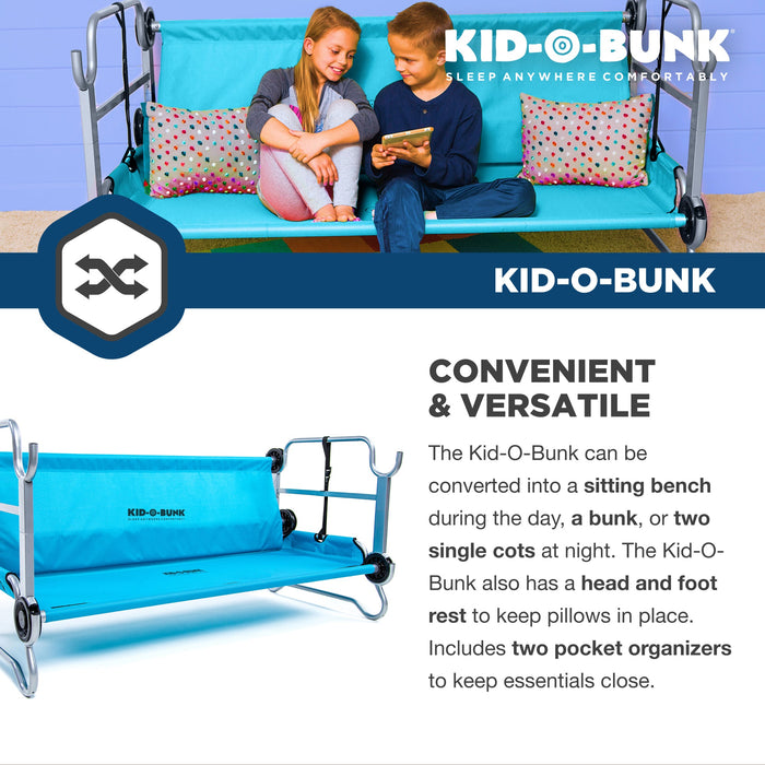 Disc-O-Bed Youth Kid-O-Bunk Benchable Double Cot with Storage Organizers, Teal