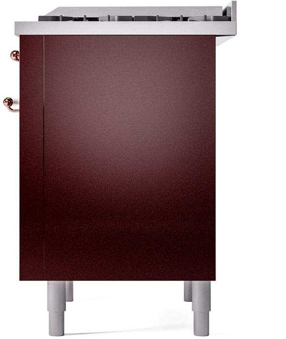 ILVE Nostalgie II 36" Dual Fuel Propane Gas Range in Burgundy with Copper Trim, UP36FNMPBUPLP