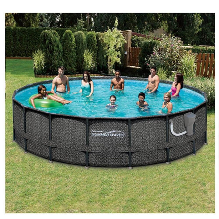 Summer Waves Elite 18ft x 48in Above Ground Frame Swimming Pool Set with Pump