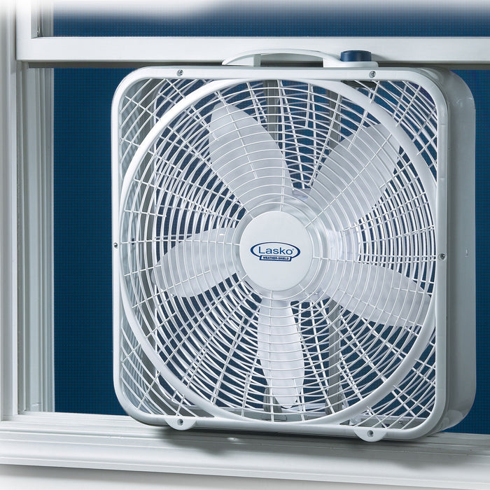 Lasko 20" 3-Speed Weather Shield Performance Box Fan w/ Easy Carry Handle, White