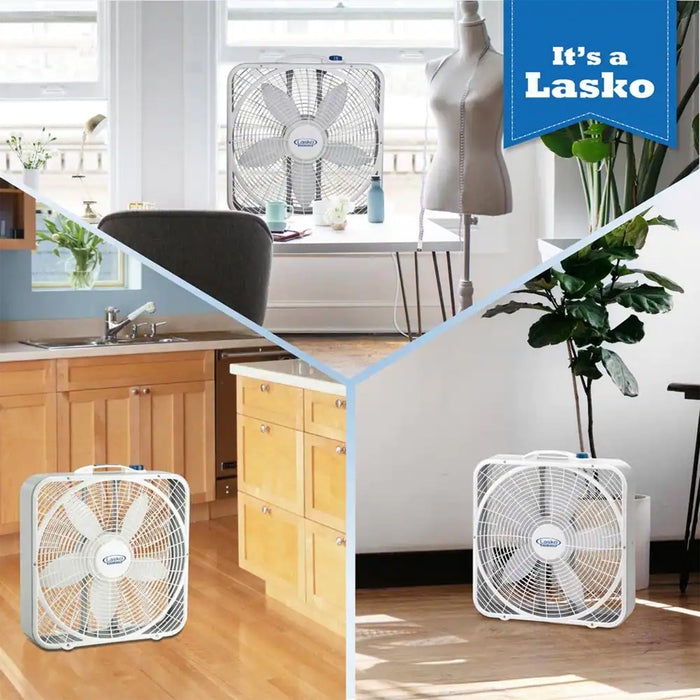 Lasko 20" 3-Speed Weather Shield Performance Box Fan w/ Easy Carry Handle, White