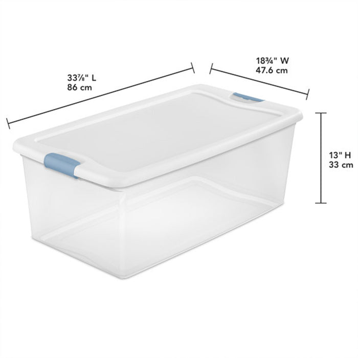 Sterilite 106 Qt Clear Plastic Stackable Storage Bin w/ White Latch Lid, 12 Pack