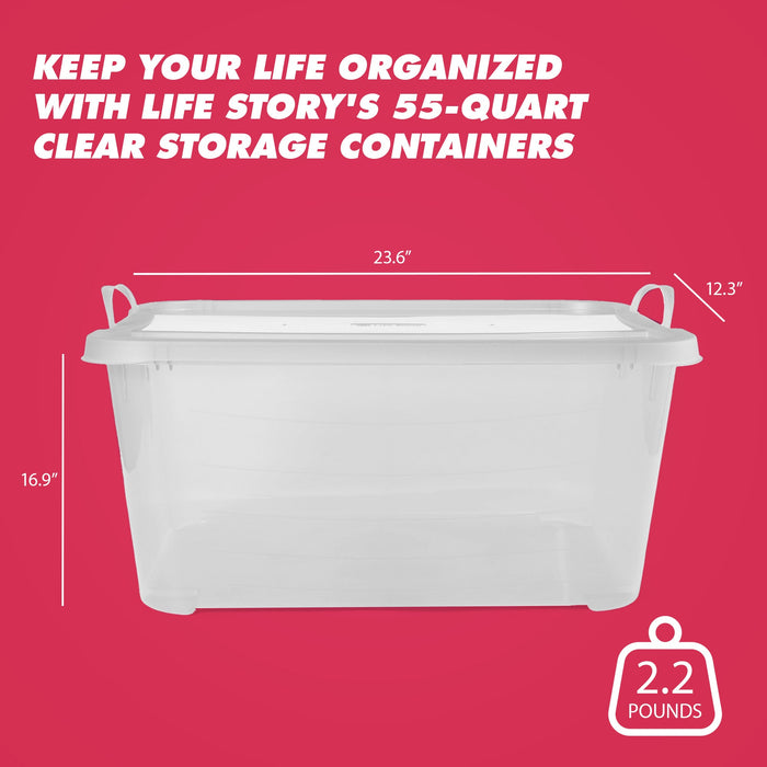 Life Story Clear Stackable Closet & Storage Box 55 Quart Containers, (12 Pack)