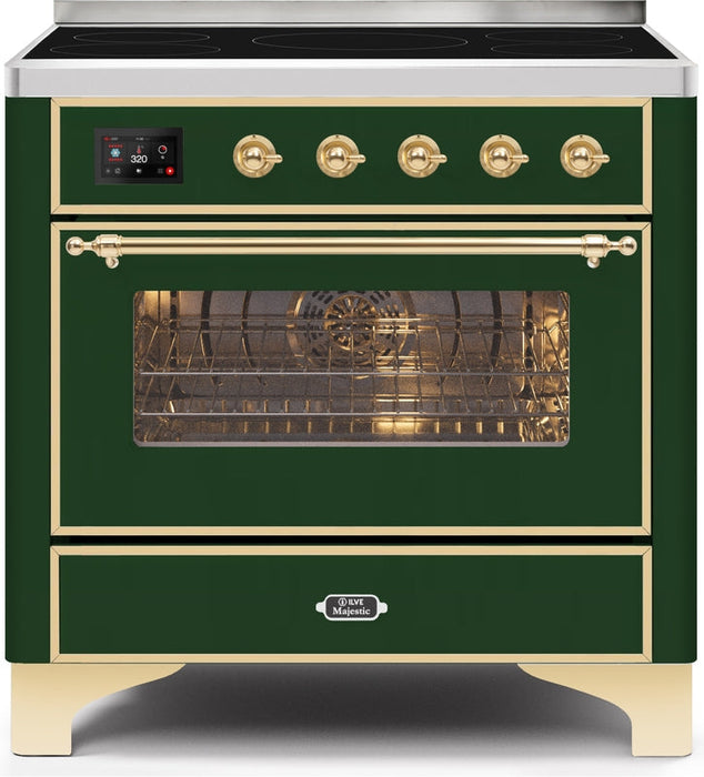 ILVE Majestic II 36" Induction Range with Element Stove and Electric Oven in Emerald Green with Brass Trim, UMI09NS3EGG