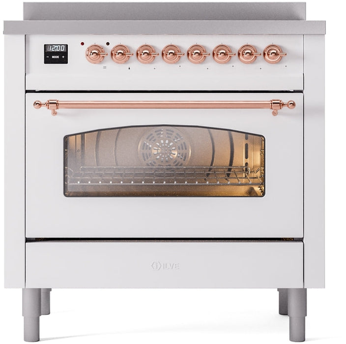 ILVE Nostalgie II 36" Induction Range with Element Stove and Electric Oven in White with Copper Trim, UPI366NMPWHP