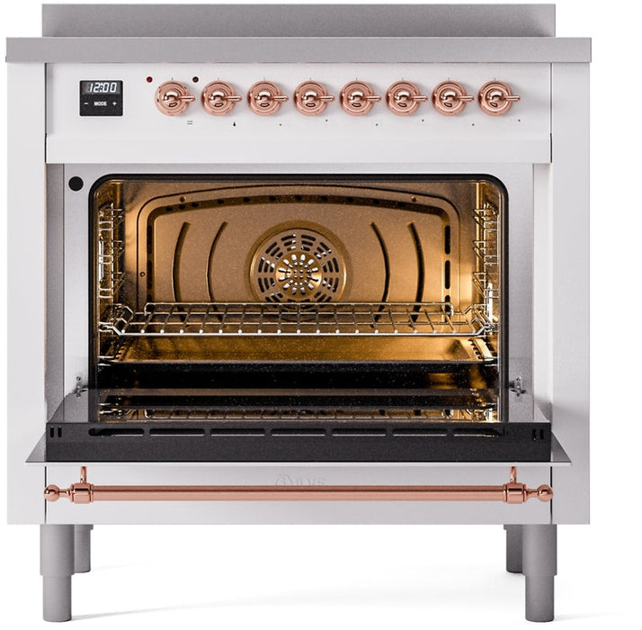 ILVE Nostalgie II 36" Induction Range with Element Stove and Electric Oven in White with Copper Trim, UPI366NMPWHP