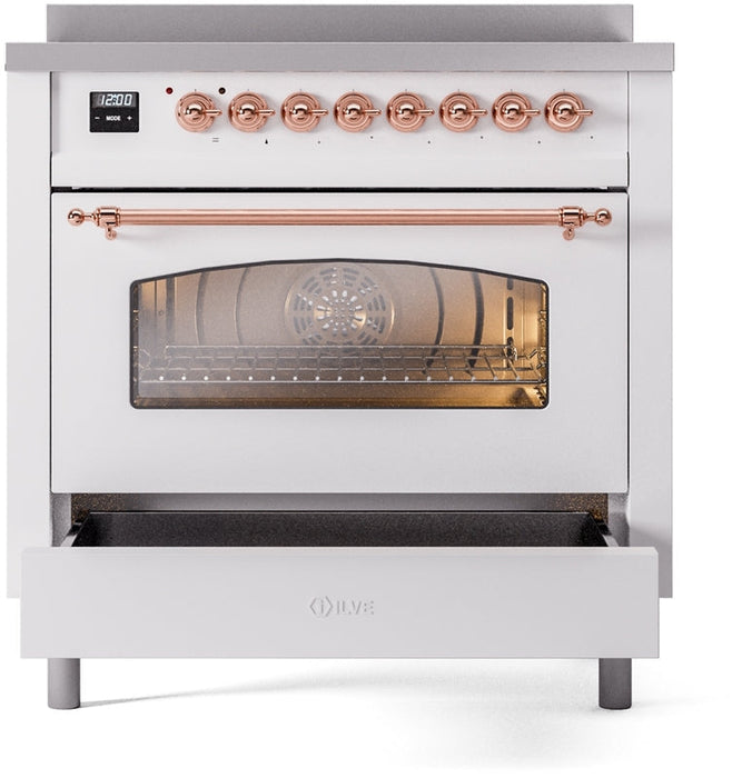 ILVE Nostalgie II 36" Induction Range with Element Stove and Electric Oven in White with Copper Trim, UPI366NMPWHP